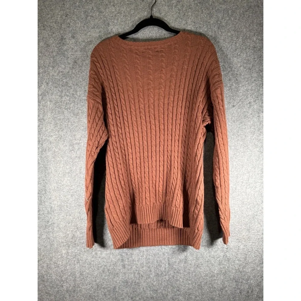 BP Nordstrom Womens large Cable Knit V-Neck‎ Sweater Brown Mink academia preppy
